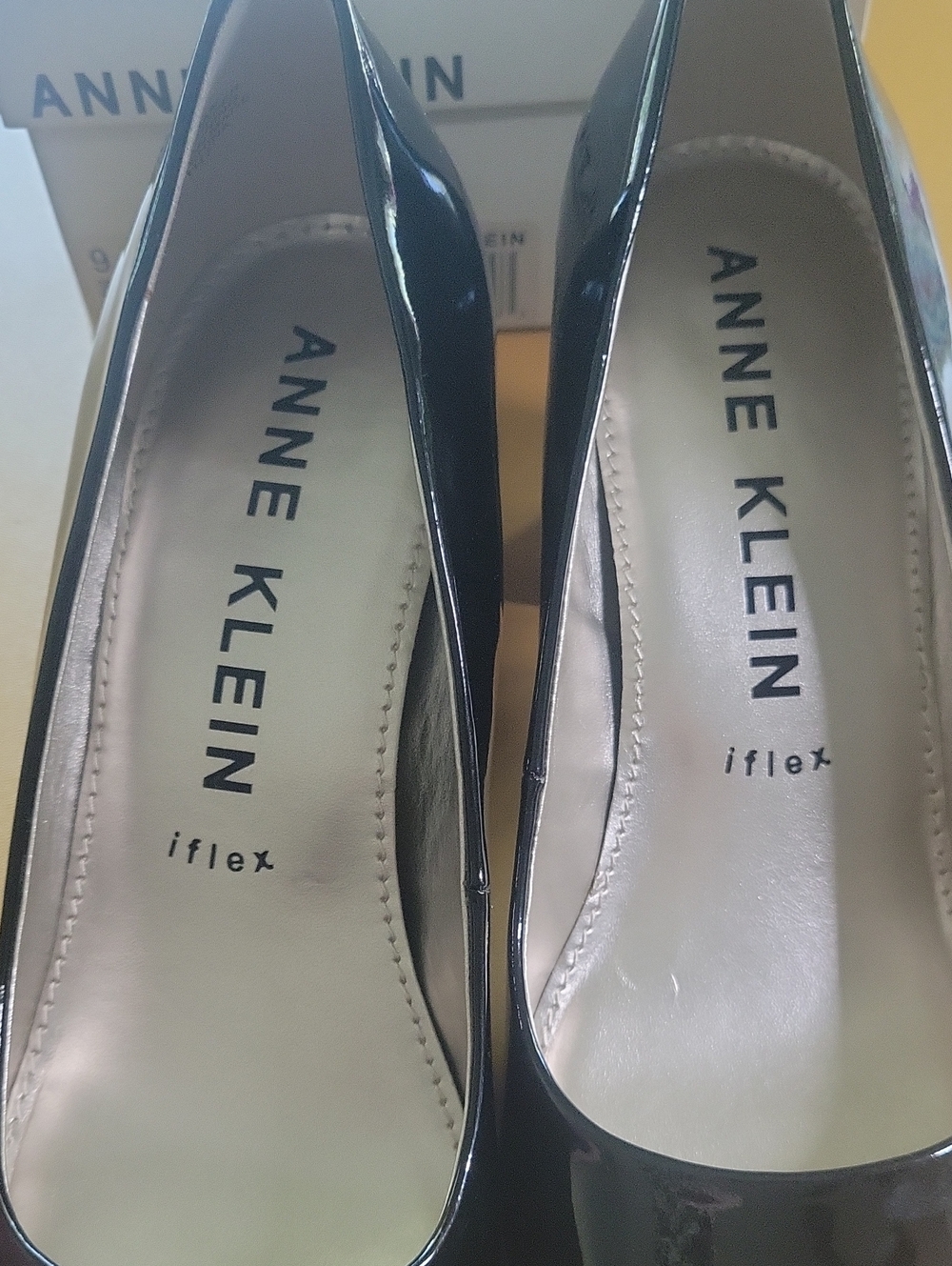Anne Klein Black Patent Peep-Toe Block Heels - Picture 6 of 7